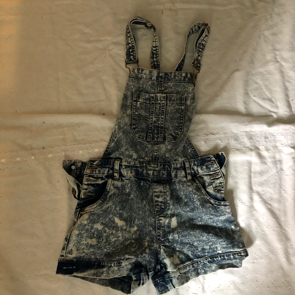 Girls' acid wash overalls denim
